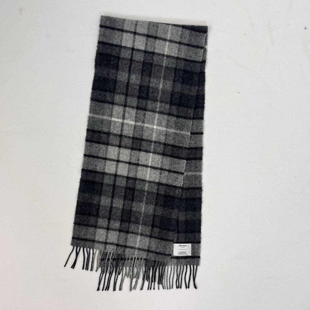 Johnstons of Elgin Wool Made In Scotland Sett Kennedy Tartan Gray Plaid Scarf
